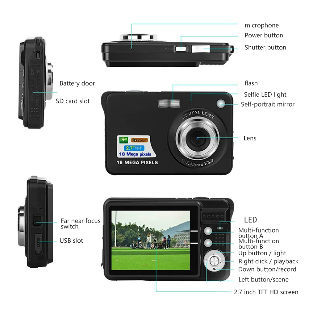 Новая 2 7 дюймовая цифровая камера TFT HD экран 18.0MP CMOS 3.0MP видеокамера DOM668|Компактные