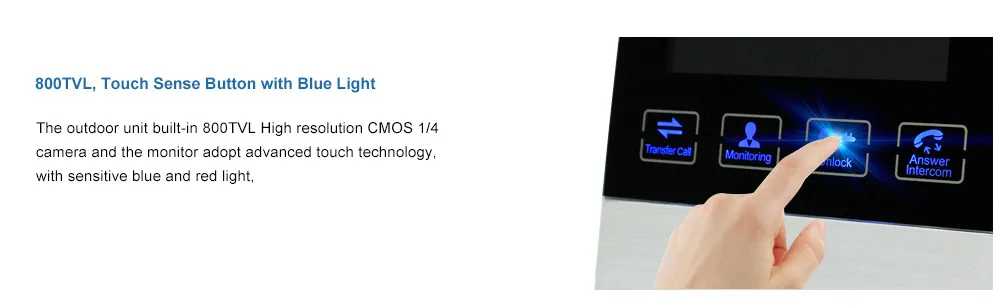 touchscreen sense button with blue light design indoor monitor with 800TVL 