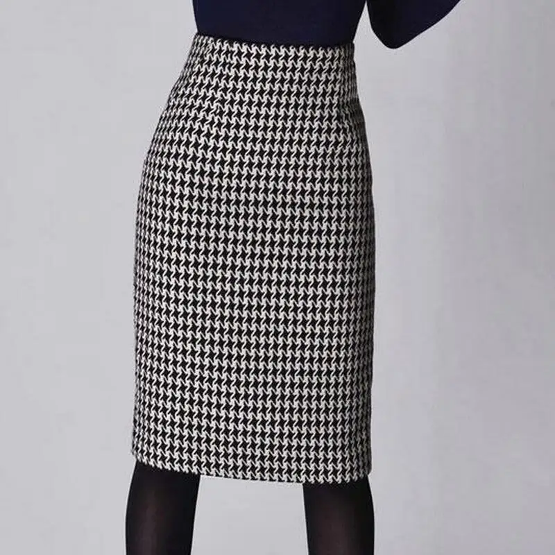 Модная женская юбка с узором «гусиная лапка» на весну, осень и зиму, Женская облегающая официальная юбка, Женская юбка-карандаш с высокой талией, юбки для женщин