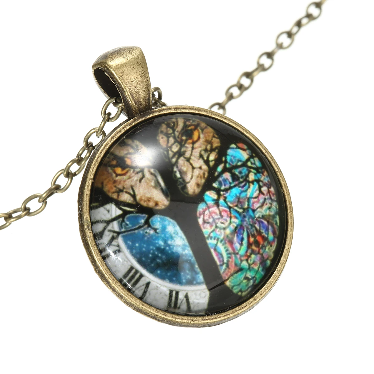 Vintage Statement Women Men Life Tree Owl Necklace Pendant Art Magnifying Glass Cabochon Necklaces Gold Chain Sweater Jewelry