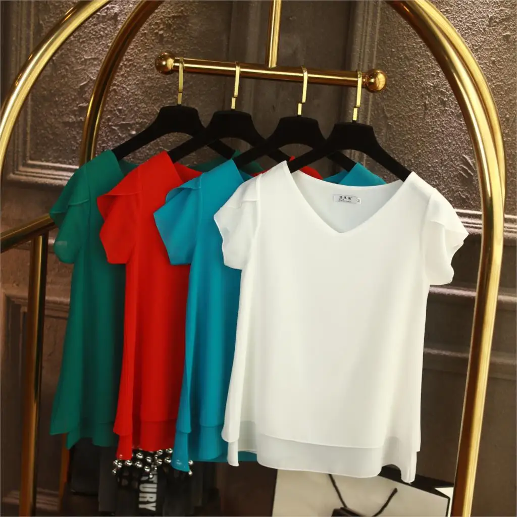 YUANYU, модная брендовая женская шифоновая рубашка,, летняя, короткий рукав, v-образный вырез, блузка, повседневная, 9 цветов, свободные, женские топы