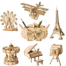 Robotime – Puzzle en bois 3D pour enfant, jouets, modèles à assembler, bricolage, avion, manège, grande roue, livraison directe, DIY