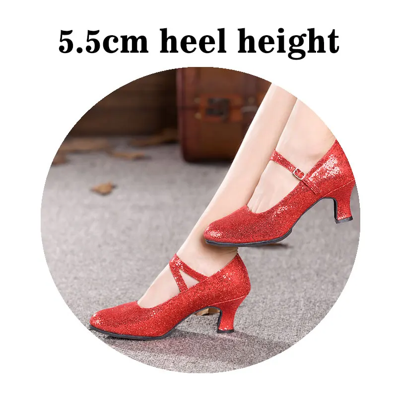 Лидер продаж, женские, современное бальное вечерние Танго вальс, Танец танцевальная обувь, Крытый Средний Каблук 5,5 см, танцевальная спортивная обувь 9 цветов - Цвет: 5.5cm-Red