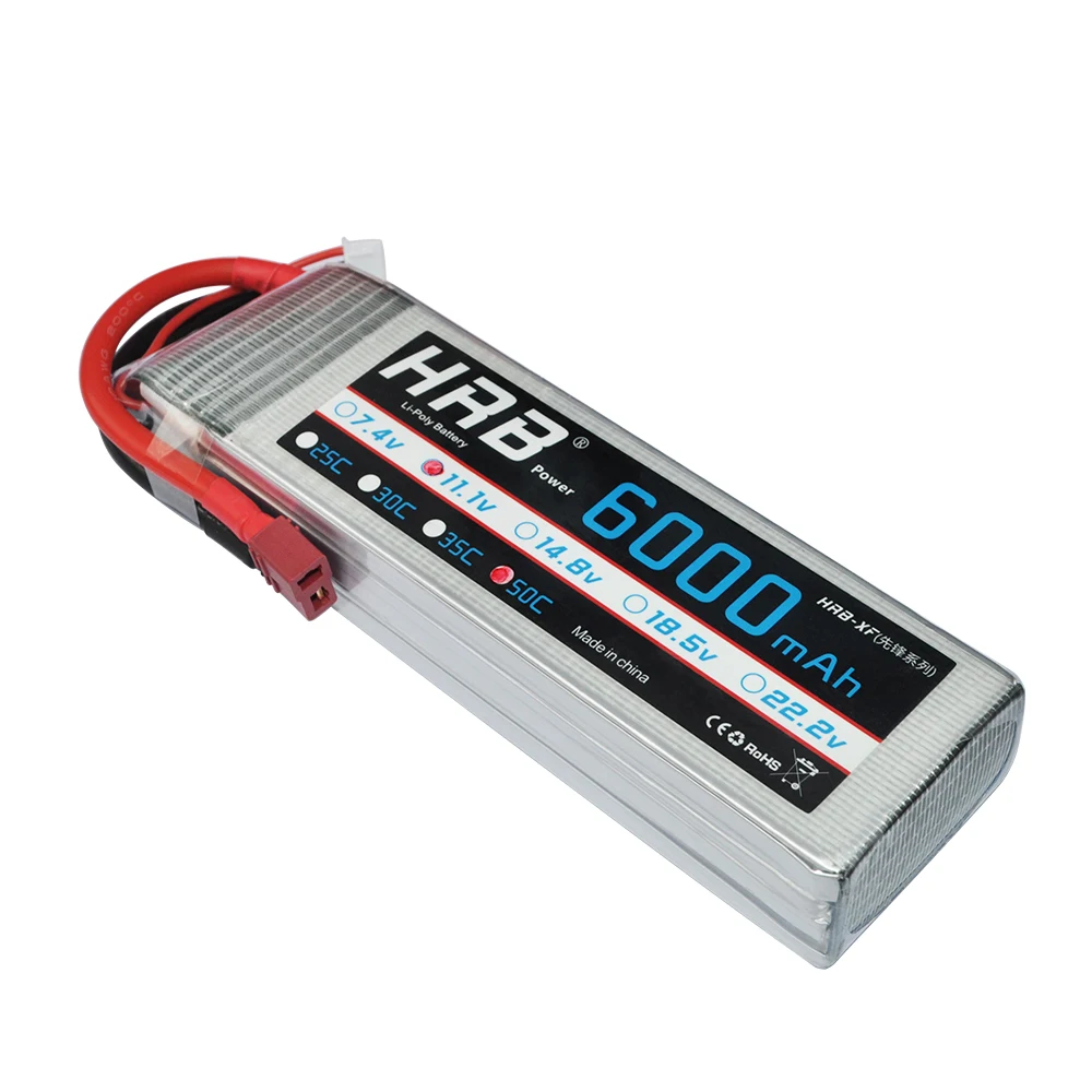 HRB RC Lipo Battery 2S 3S 4S 6S 7 4 V 11 1 14 8 18 5 22 2 6000mAh 50C 100C для Traxxas FPV 450 500 akku вертолета|Детали и