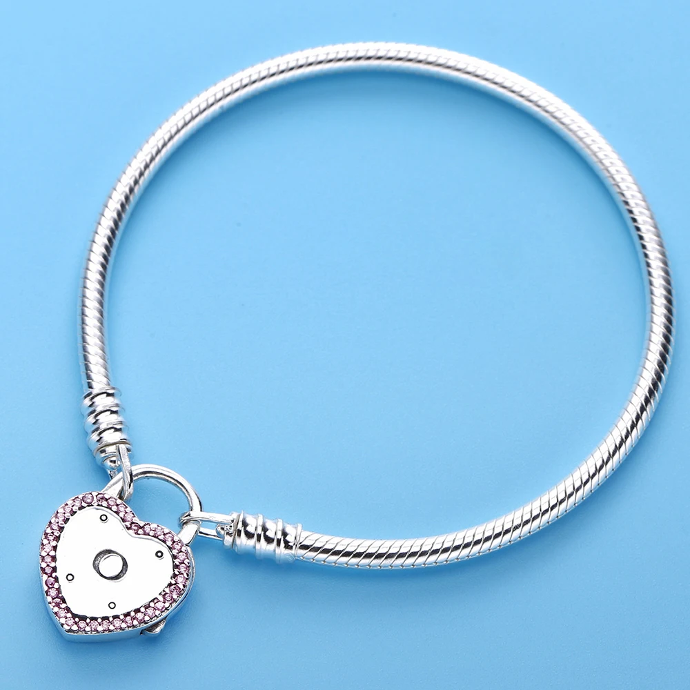 

Valentine Day 925 Sterling Silver Original Moments Lock Your Promise Heart Clasp Brand logo Bracelet Fit Bangle Charm Jewelry