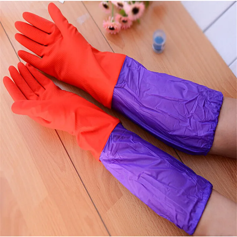 

1pair/lot Winter Waterproof 2016 Hot-sale Warm Rubber Latex Dish Long Sleeves Household Kitchen Gloves For Washing Car Cleaning