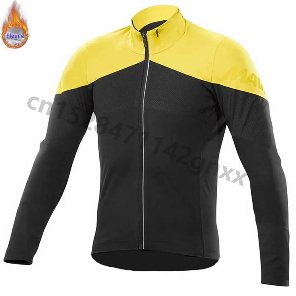 Mavic New Winter Long Sleeve Cycling Jersey Bib Pants Set Thermal Fleece MTB Bike Clothes Ropa Maillot Ciclismo 9D Gel Pad - Цвет: 4