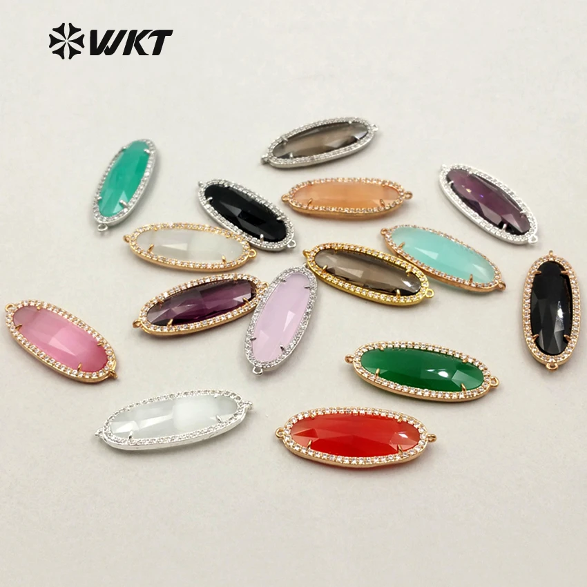 

JF226 Fashion Multi Color Cat Eye Natural Stone Connector Silver And Gold Metal Color Connector For Jewelry Making Accessory