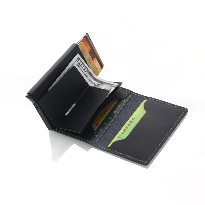 Мужской держатель для карт из натуральной кожи RFID металлический кредитный держатель для карт Противоугонный мужской кошелек автоматический всплывающий Чехол для карт