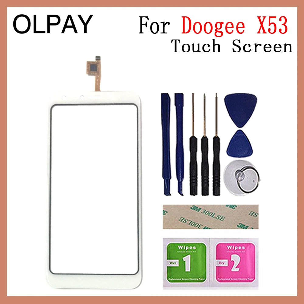 OLPAY 5,3 ''мобильный телефон для Doogee X53 сенсорный экран стекло дигитайзер панель объектив сенсор стекло Бесплатный клей и салфетки - Цвет: White With Tools