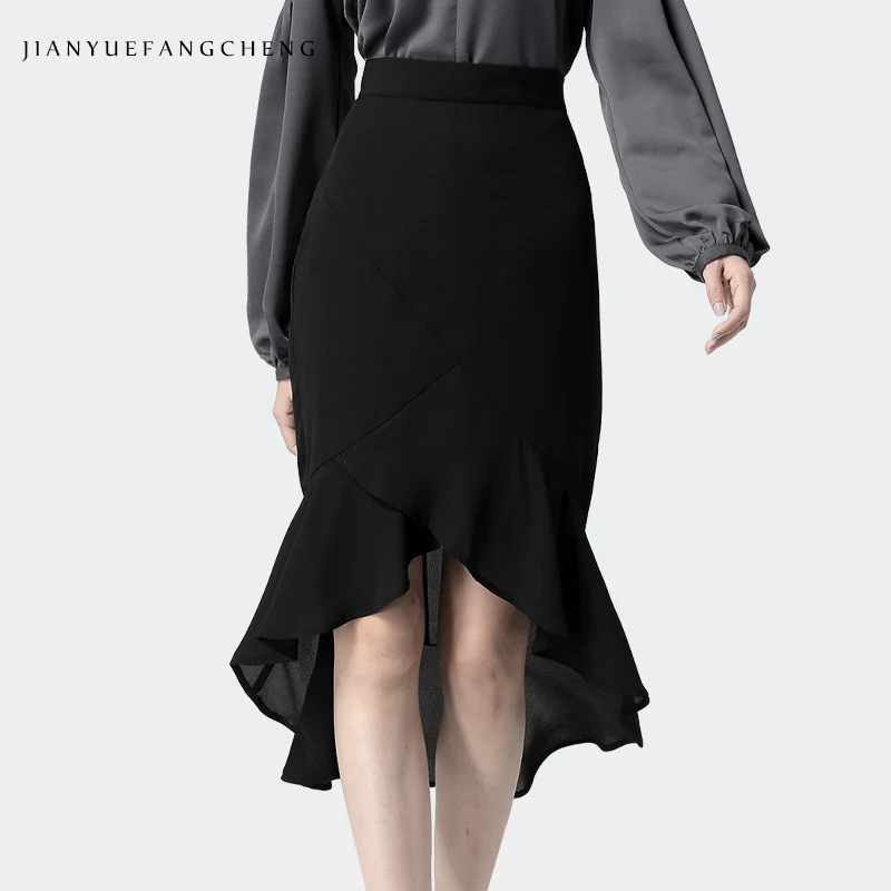 

Office Ladies Summer Chiffon Skirt High Waist Zipper Wraps Asymmetrical Mermaid Skirts Plus Size Female Jupe Midi Tulle Skirt