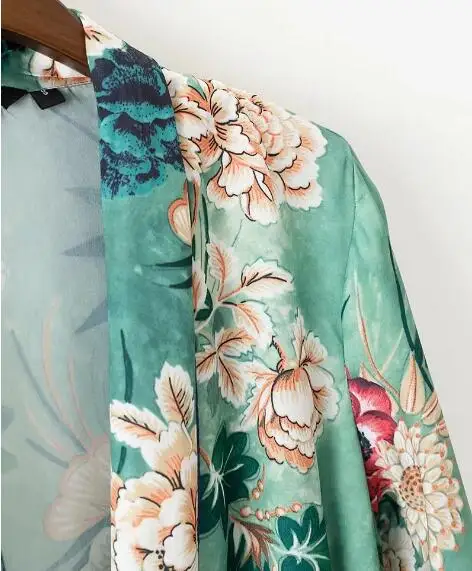 Этнический цветочный принт, с поясом, кимоно, рубашка, Ретро стиль, новинка, повязка, кардиган, блузка, топы, blusas, сорочка, femme blusa