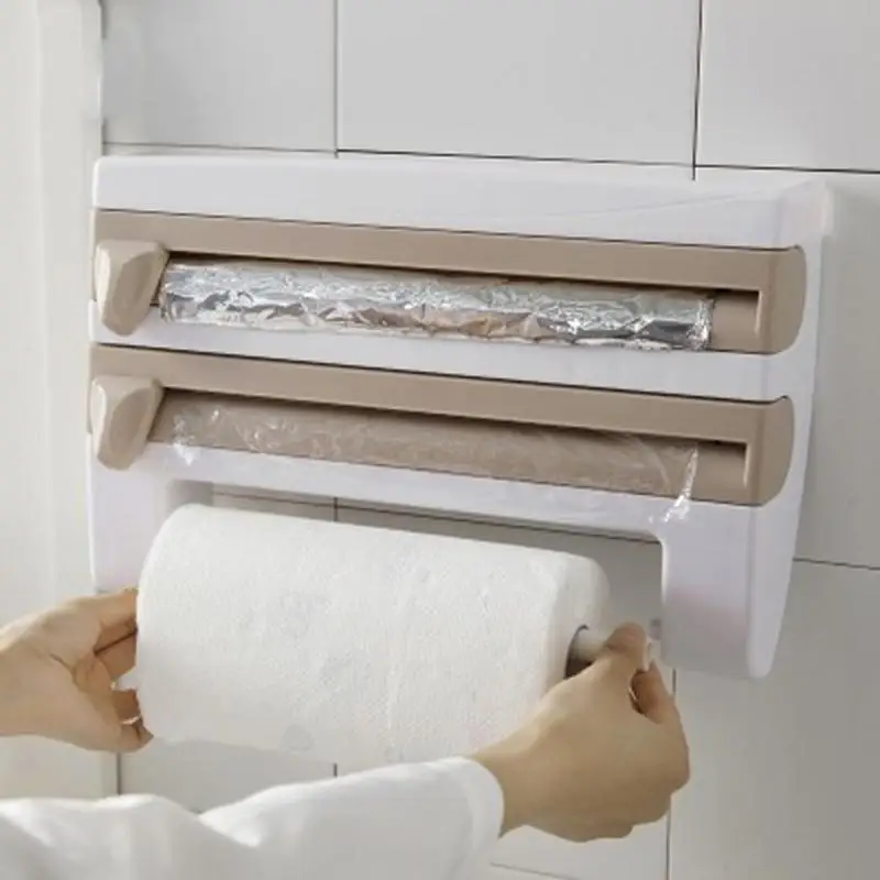 Kitchen Foil Film Wrap Tissue Paper Dispenser Cling Film Sauce Bottle Storage Rack Paper Towel Holder Kitchen Tool