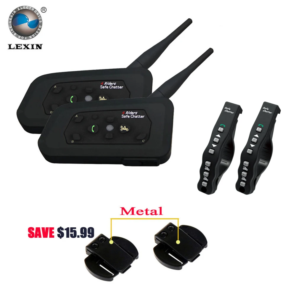 2 pcs Lexin A4 Motorcycle Bluetooth Helmet Intercom Headset for 4 Riders Interphone support Remote Control