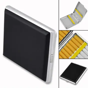 

1pc Metal Hold 18Pcs Cigarette Case Portable For Men Leather Pocket Cigar Cigarette Case Box Storage Tobacco Holder Container