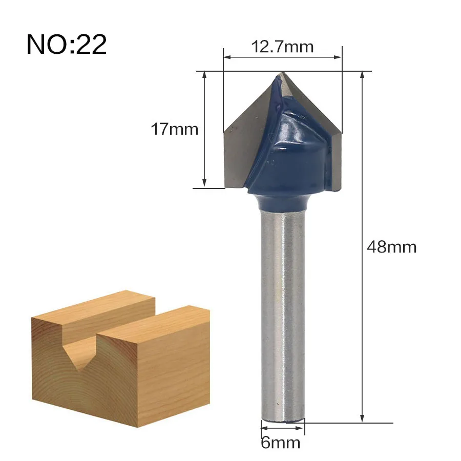 1 шт. 6 мм хвостовик древесины маршрутизатор бит прямой T V заподлицо очистка Круглый угол бухта коробка биты фрезы для дерева - Длина режущей кромки: NO 22