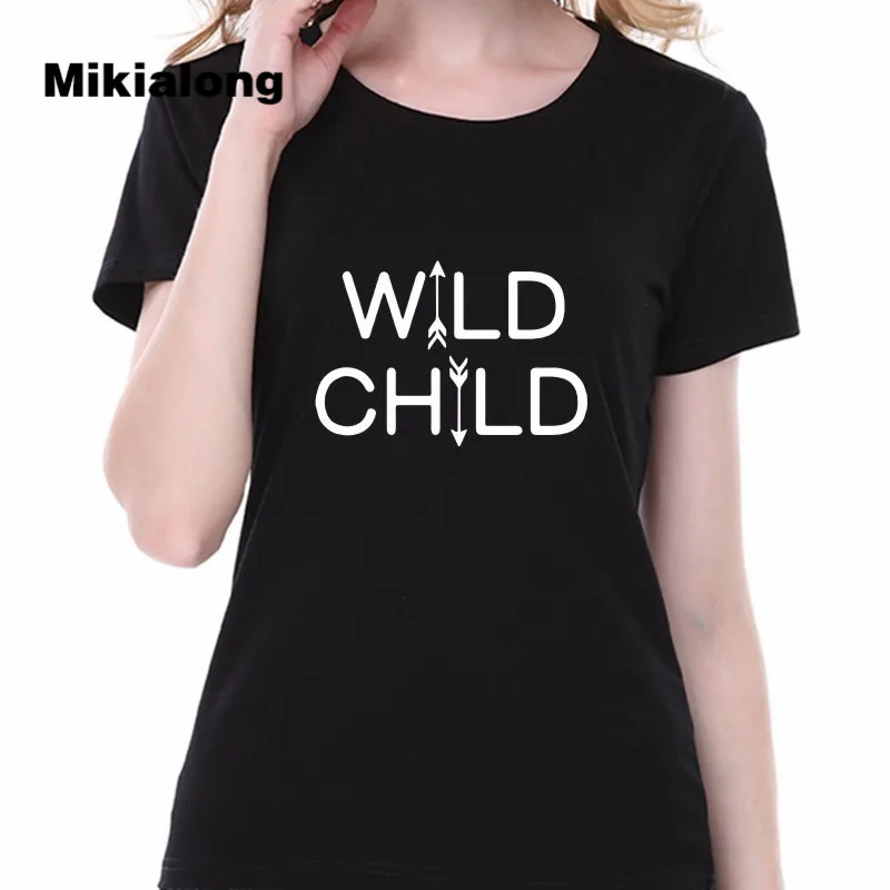 

2017 Clothes Women WILD CHILD Printed Funny Graphic Tees Women T Shirt Femme Short Sleeve Punk Rave Women Tshirt Top mujer
