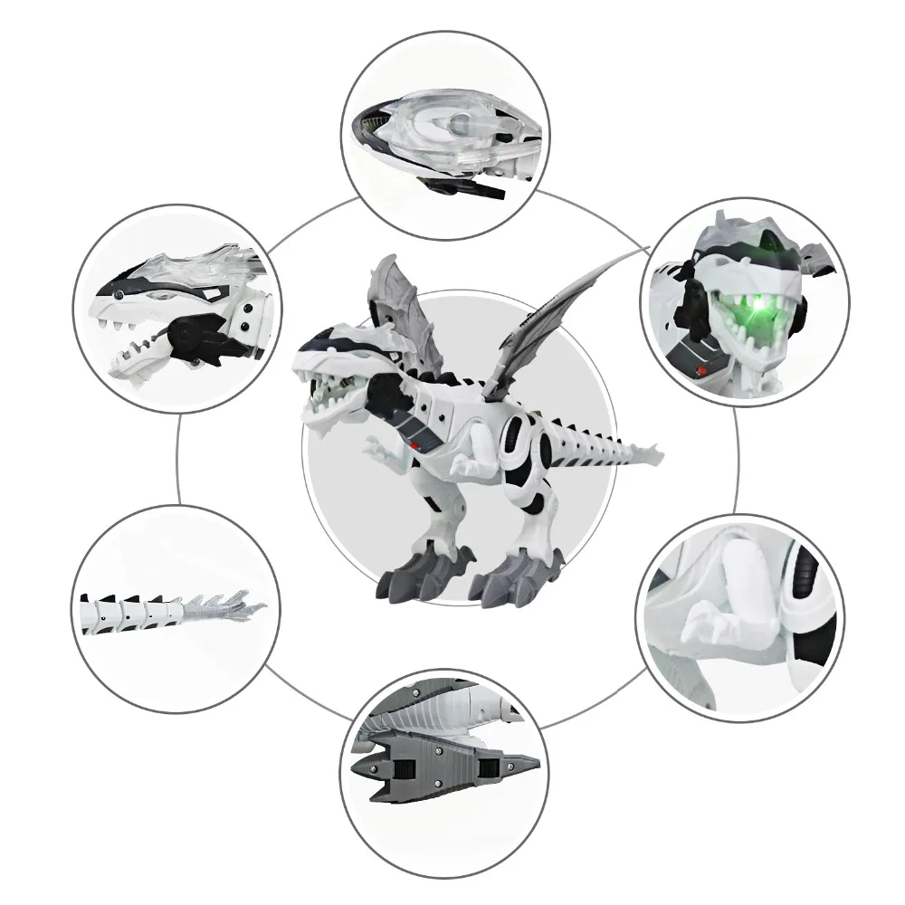 Electronic Dino Robot Light Up Walking Toy Mist Spray Dinosaur with Sound 