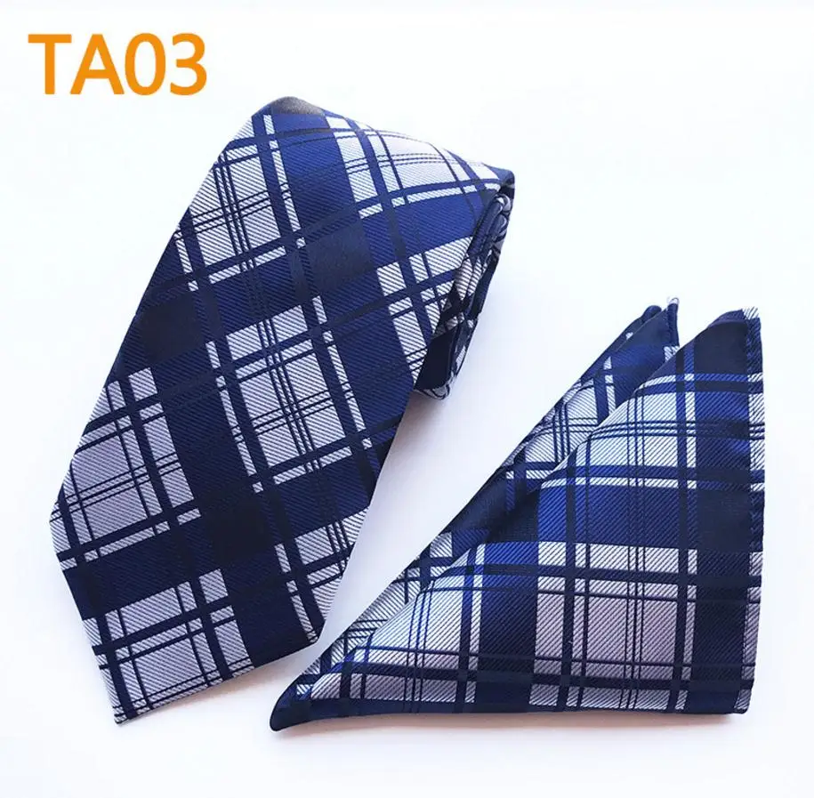  8cm tie set check floral men's necktie for men plaid handkerchief neck tie set business neckwear as