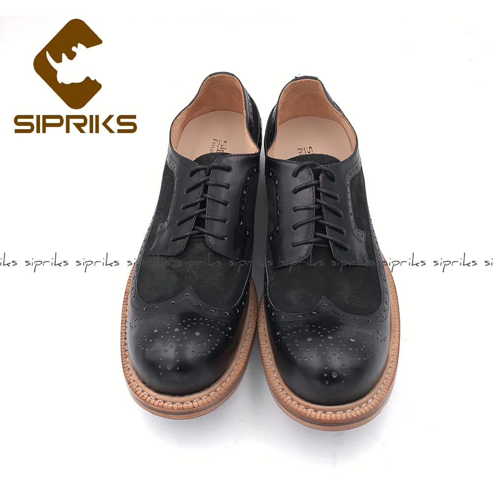 Cuero Estilo Caballeros Retro Becerro Gamuza Zapatos De Brogue Nuevo Calzado Para Traje Hombre Goodyear Sipriks Welted Vaca Negro wWv6qza55