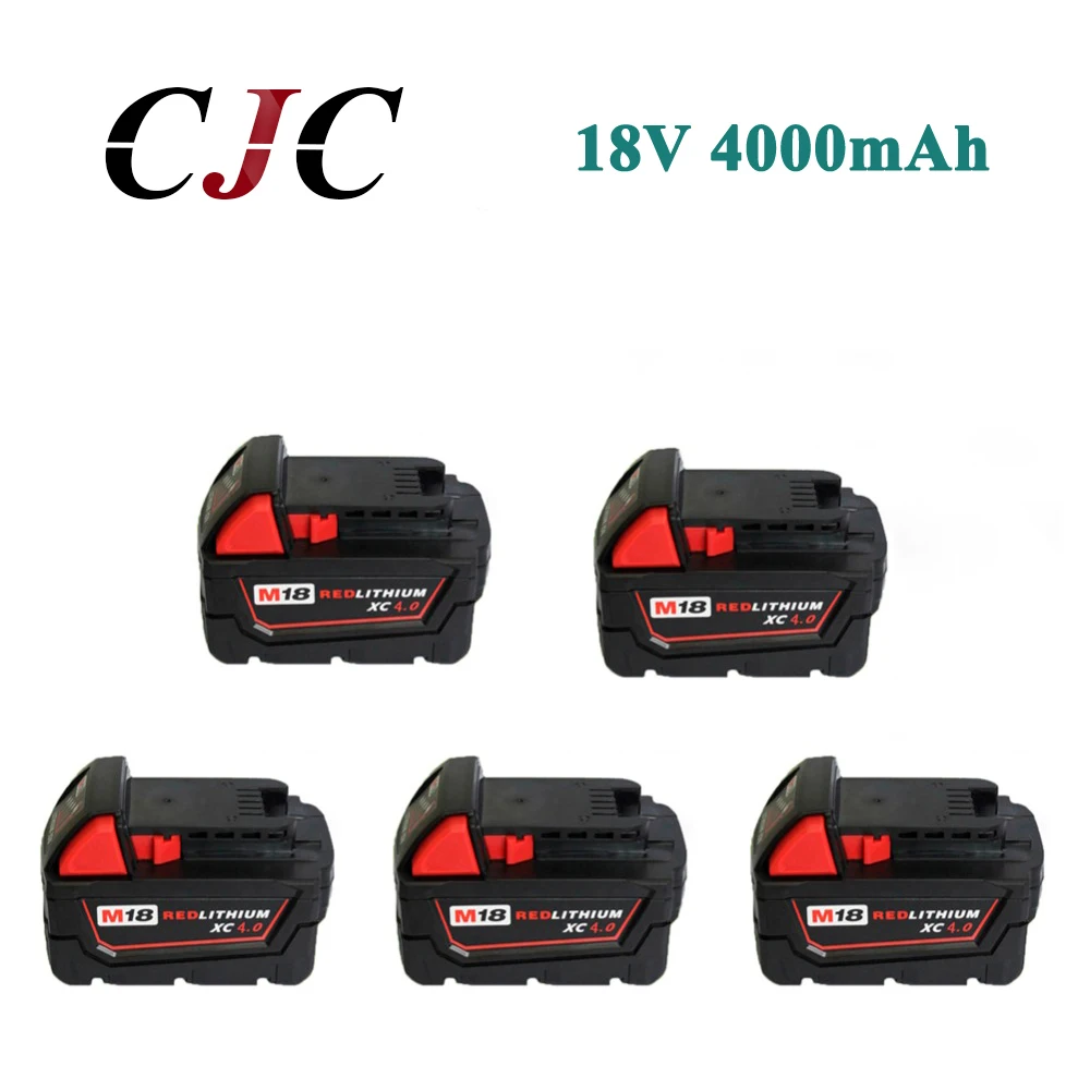 

5PCS 18V 4.0Li-Ion 4000mAh Replacement Power Tool Battery for Milwaukee M18 XC 48-11-1815 M18B2 M18B4 M18BX Li18