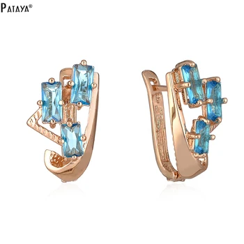 

PATAYA 585 Rose Gold Wedding Earring Blue Three Rectangular Natural Zircon Earrings Women Fashion Jewelry Vintage Long Earring