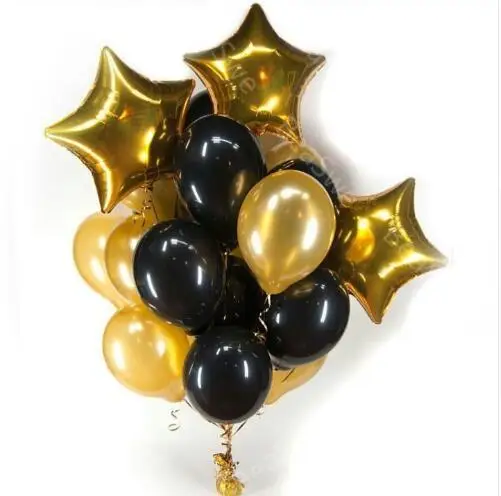 

13pcs/lot 12 inch pearl black gold Latex balloons with 18 inch gold foil star wedding birthday party decor inflatable air ball