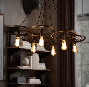 vintage iron loft light 1 3 6 head wheels pendant light bar light