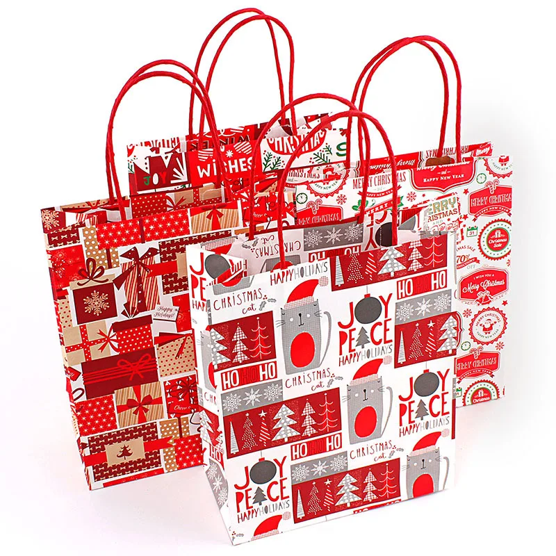 25pcs/lot christmas kraft paper gift bag with handle