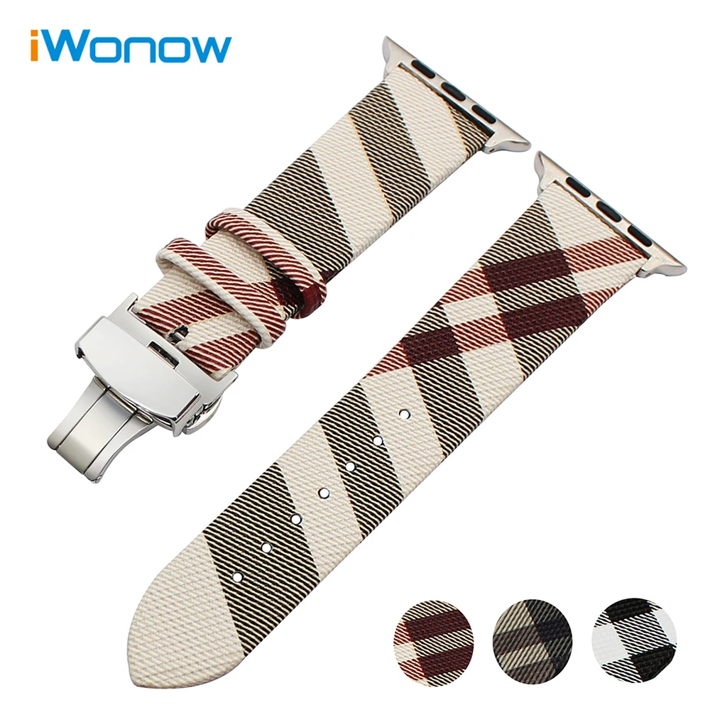 Genuine Leather Watchband For IWatch Apple Watch 38mm 42mm Series 1 2 Grid Pattern Replacement Band
