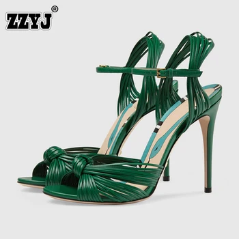 Big European Luxury Brands Genuine leather Sexy High-heeled Sandals Fashion Women Shoes Gladiator Fine with open-toed Summer