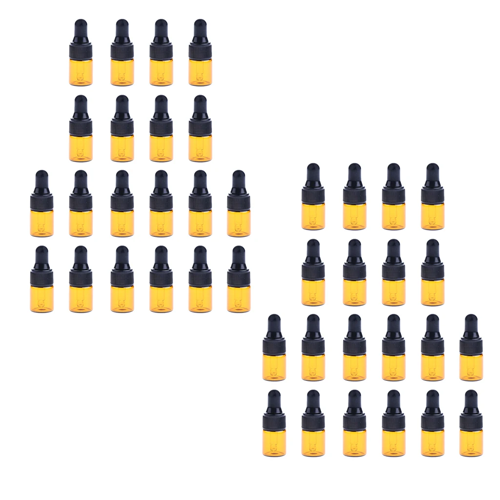 40pcs High Quality Mini Refill Glass Empty Dropper Bottles Vials Containers For Essential Oils Perfume 1ML 2ML