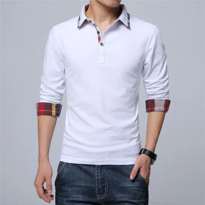 ARCSINX рубашка поло мужская размера плюс 5XL 4XL 3XL XXL Весенняя Мужская рубашка поло с длинным рукавом Осенняя хлопковая зимняя повседневная мужская рубашка Поло - Цвет: Белый