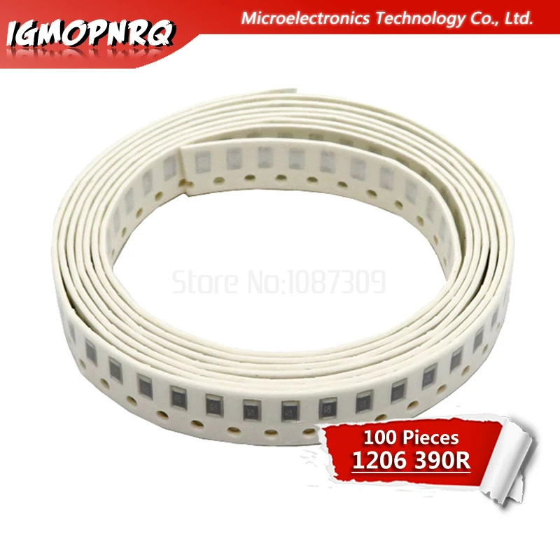 

100PCS 1206 SMD Resistor 5% 390 ohm chip resistor 0.25W 1/4W 390R 391