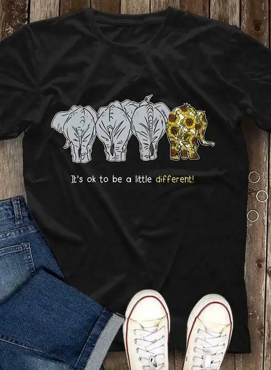 

Elephant Hippie It'S Ok To Be A Little Different T Shirt Black Cotton Men S 4Xl