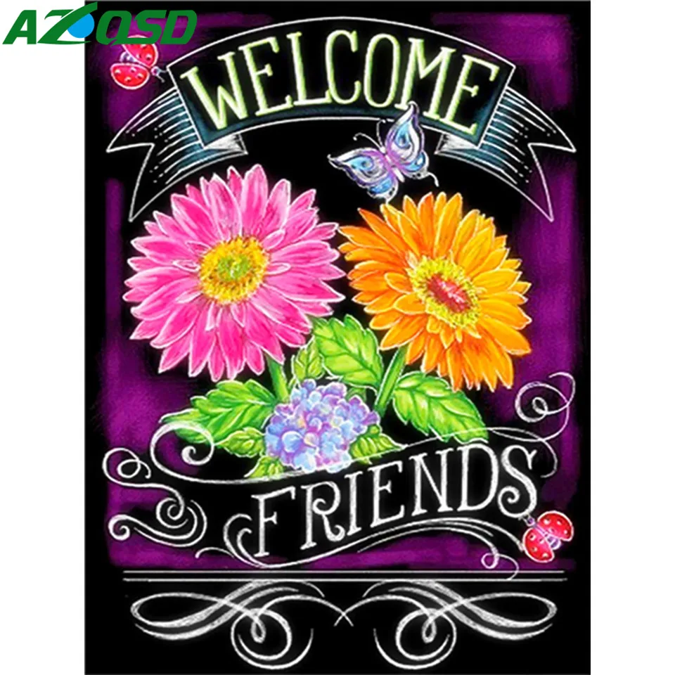 

AZQSD Diamond Painting Picture Of Rhinestones Flower blackboard Home Decor Diamond Embroidery Scenic Blackboard Needlework Gift