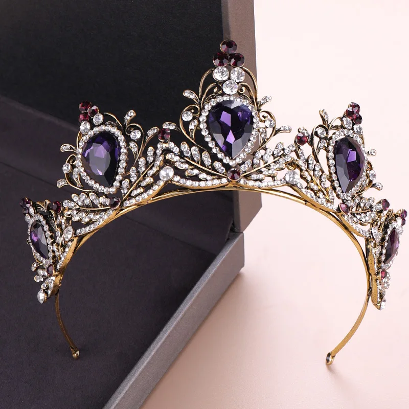 KMVEXO барокко фиолетовый кристалл тиара Корона Свадебные аксессуары для волос тиары для невесты свадебный головной убор Принцесса Королева диадема