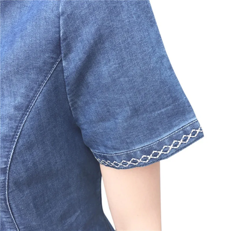 Women Retro Solid Denim Mini Dress Plus Size 3XL Women Clothing Blue Jeans Shirt Dresses Ladies Office