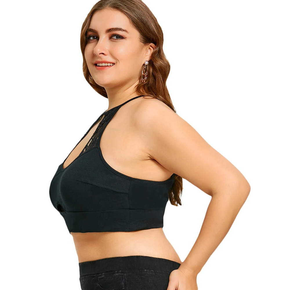 Wipalo, Женская майка размера плюс 5XL, сексуальная, кружевная, кроше, отделка, вырез, камзол, черный, короткий топ с бретельками, без косточек, летние топы
