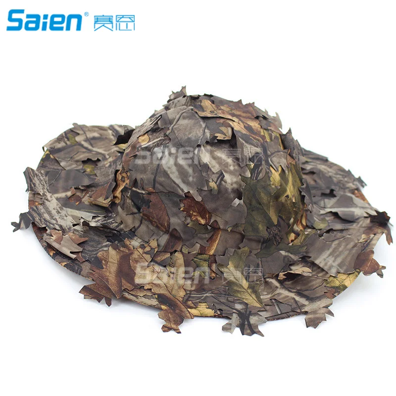 Brown-Big cap 3D Листья Камо Ghillie шляпы средство для защиты от Солнца Рыбалка охотничья шляпа широкополый ушанка - Цвет: Brown-Big cap