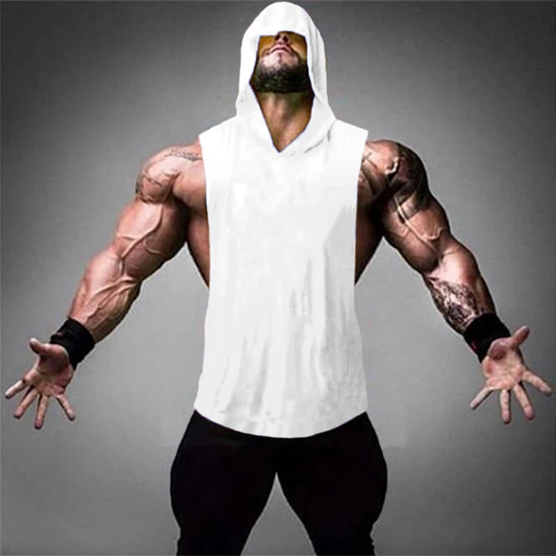 

2019 Summer Plain Gyms Tank Top Mens Bodybuilding Stringer hoodies Blank Vest Fitness Shirt 100% Cotton Solid Sleeveless Tops