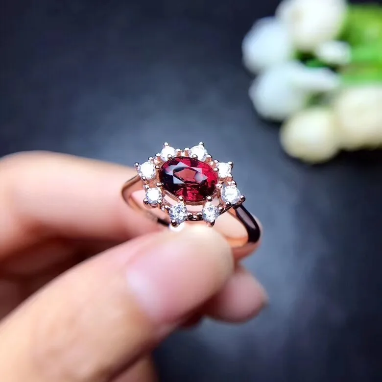 Гранат кольцо натуральное и настоящее гранат кольцо 925 серебристый 5*7 мм драгоценный камень для мужчин или женщин