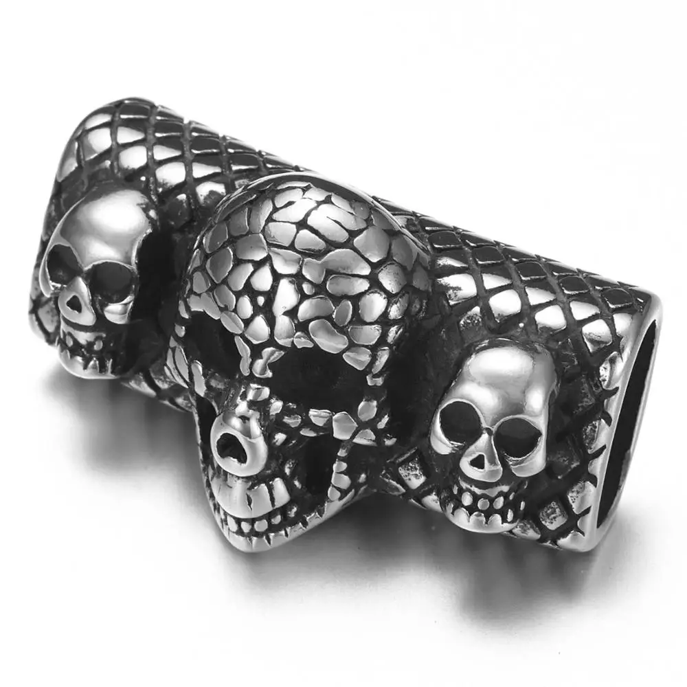 Skull 7 Ползунок из нержавеющей стали, бусины прямоугольной формы, узорчатые, скользящие подвески, подходят 12*6 мм, плоский кожаный DIY мужской браслет, ювелирные изделия, принадлежности для изготовления - Цвет: Skull 7