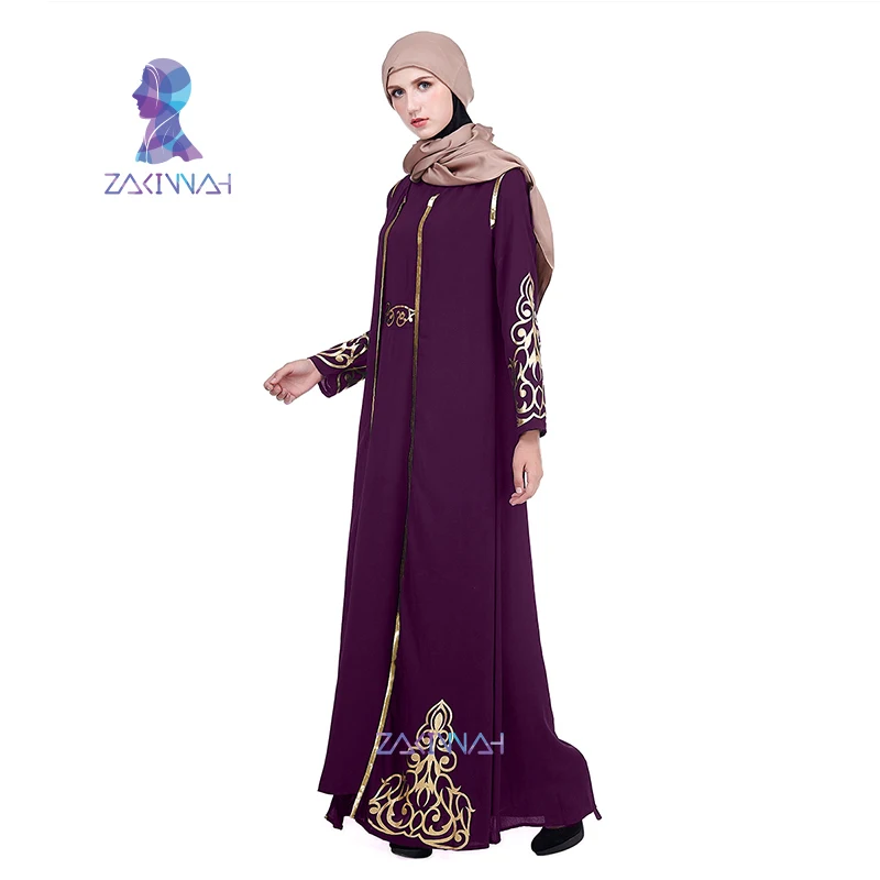 ZK004 Zakiyyah мода мусульманский Ближний Восток Рамадан исламский абайя позолоченная печать женское длинное платье или фиолетовый Халат