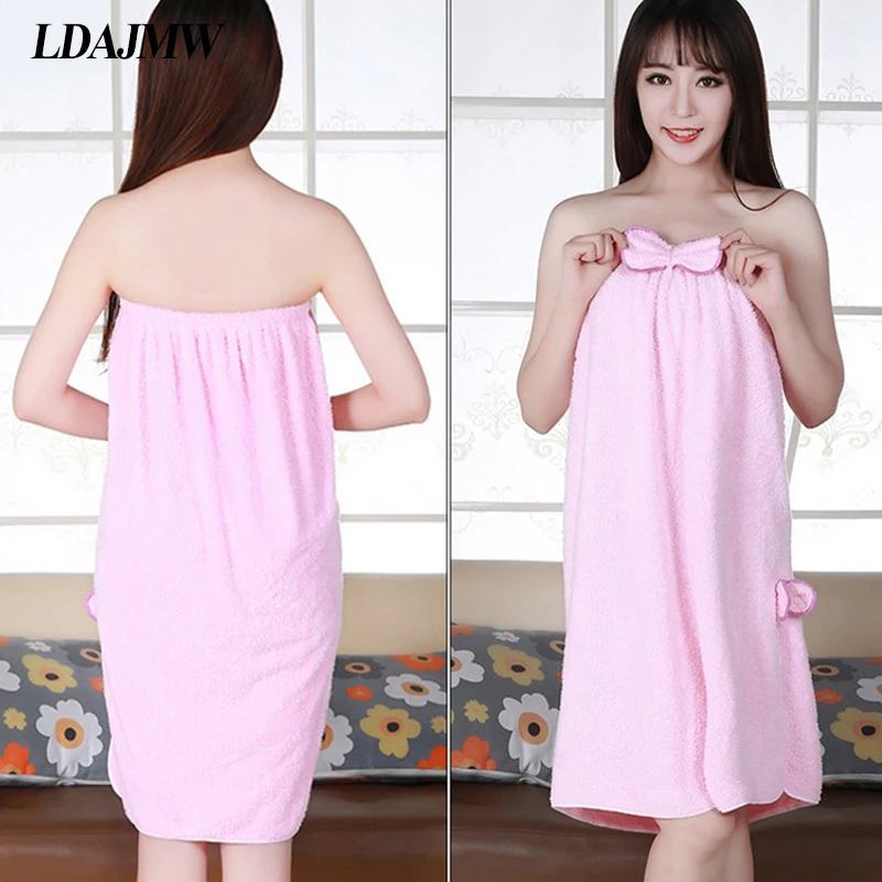 LDAJMW Winter New Coral Velvet Bra Bath skirt Sexy Cute Bow Wear Towel