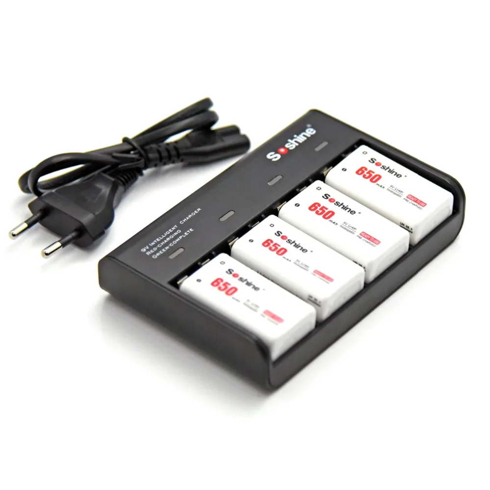 4 шт./лот Soshine 6F22 9V 650mAh литий ионная аккумуляторная батарея с чехлом и V4 EU 9v