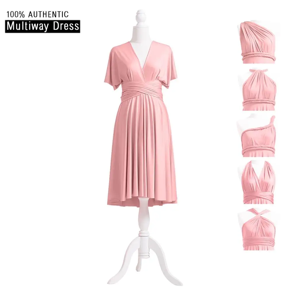 Платье подружки невесты Dusty Rose, короткое платье бесконечности, синее многослойное платье длиной до колена, платье-трансформер с v-образным вырезом - Цвет: Dusty Rose