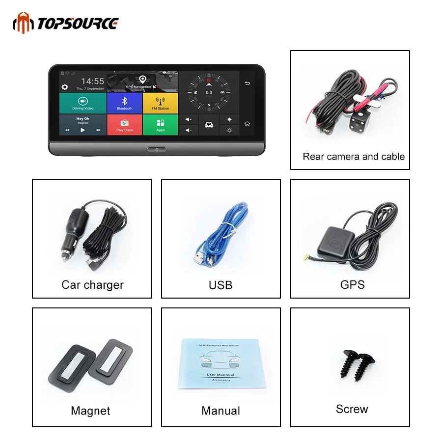 Автомобильный видеорегистратор TOPSOURCE Android 5 1 4G 8 дюймов автомобильная камера Wi Fi