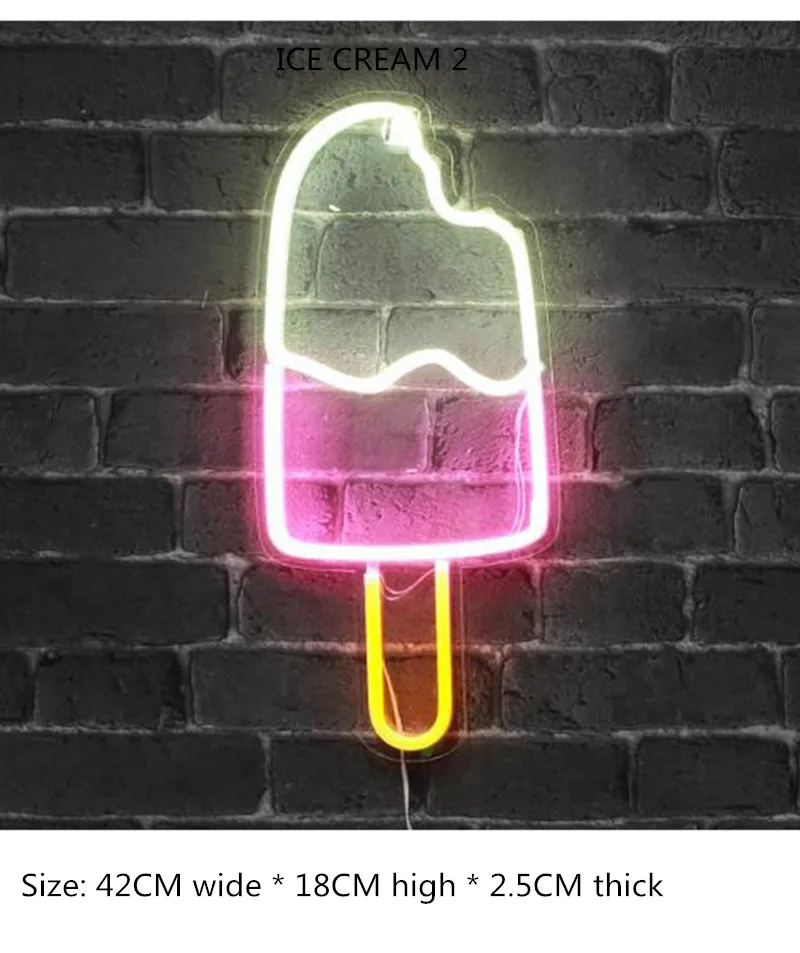 ice cream2 Светодиодный неоновый светильник, неоновая вывеска, световая панель, рождественские, рождественские, вечерние, декоративные, красочные неоновые лампы, кондитерский дисплей, неоновый, желтый - Испускаемый цвет: ice cream2