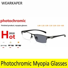 Новинка, солнцезащитные фотохромные очки для близорукости, оптические очки для мужчин, студенческие очки для близорукости, очки с оправой по рецепту, половинная оправа-1,0-4,0